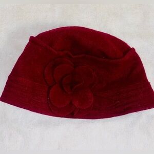 Elegant Red Women's Hat with Floral Accent. Wool